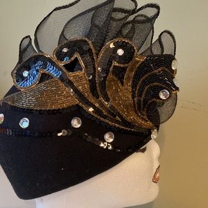Really Cute Black Wool Embellished Dress / Church Hat